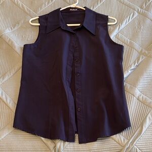 Women's Dark Blue Sleeveless Button Down Shirt